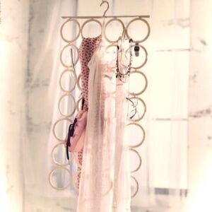 IKEA | 32” x 16” | Komplement Macrame Hanger Scarves Belts Ties 18 Rings Cream